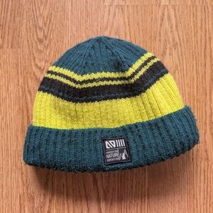 Nano Kids Striped Rib Knit Beanie - Teal & Yellow